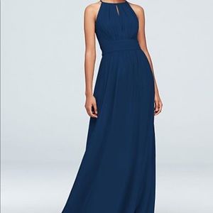 Marine long chiffon bridesmaid dress